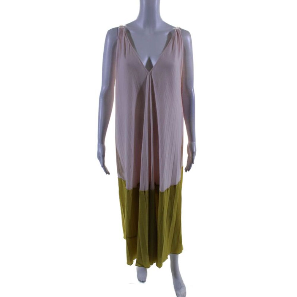 TOME Collective Womens Watercolor Pleated Midi Dress Pink Size 6 15088996